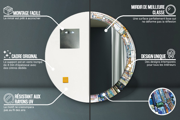Miroir rond imprimé Vitrail abstrait