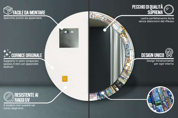 Miroir rond imprimé Vitrail abstrait