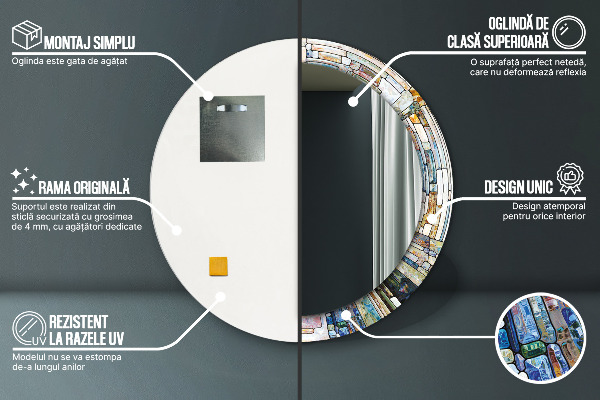Miroir rond imprimé Vitrail abstrait