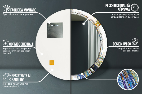 Miroir rond imprimé Vitrail abstrait