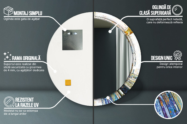Miroir rond imprimé Vitrail abstrait