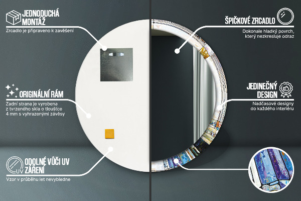 Miroir rond imprimé Vitrail abstrait