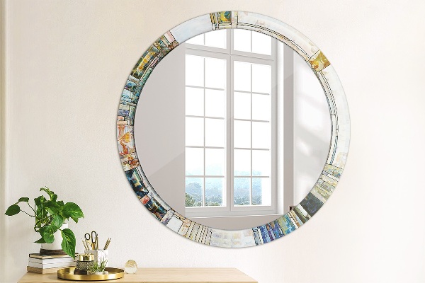 Miroir rond imprimé Vitrail abstrait