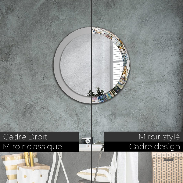 Miroir rond imprimé Vitrail abstrait