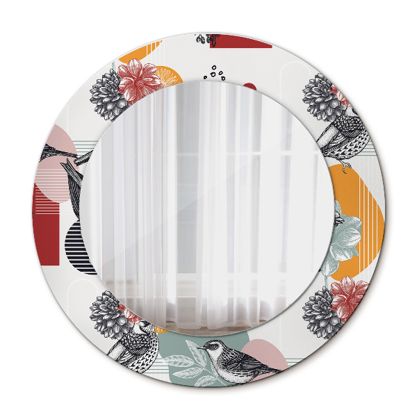 Miroir rond imprimé Abstraction avec les oiseaux