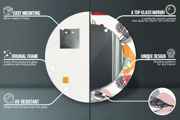 Miroir rond imprimé Abstraction avec les oiseaux