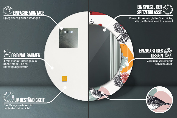 Miroir rond imprimé Abstraction avec les oiseaux