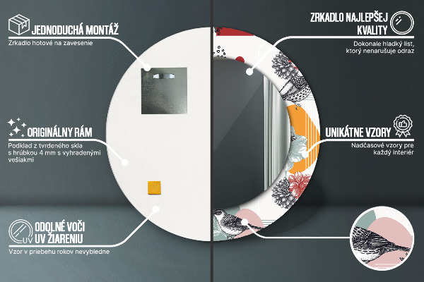 Miroir rond imprimé Abstraction avec les oiseaux