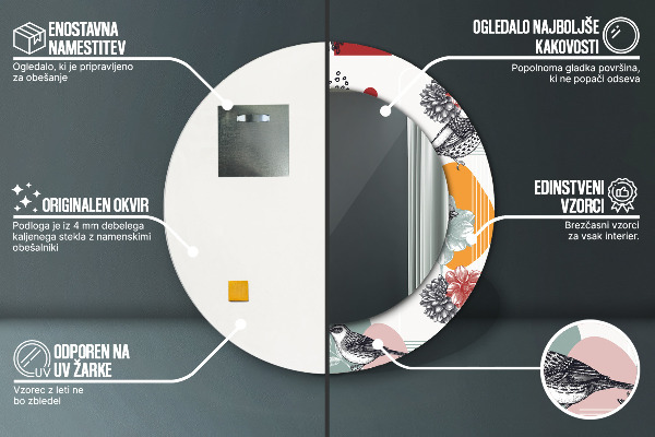 Miroir rond imprimé Abstraction avec les oiseaux