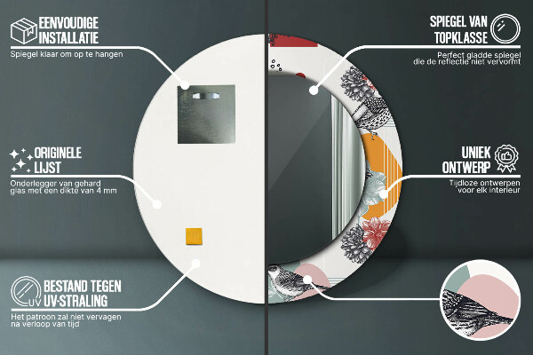 Miroir rond imprimé Abstraction avec les oiseaux