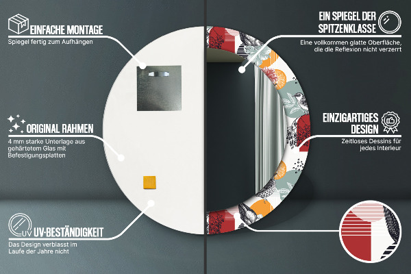Miroir rond imprimé Abstraction avec les oiseaux