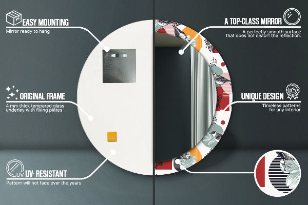 Miroir rond imprimé Abstraction avec les oiseaux