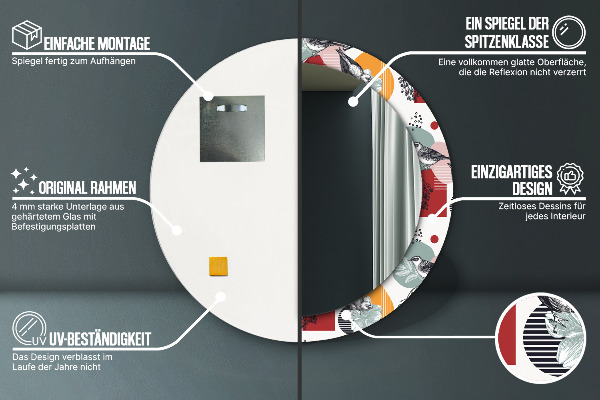 Miroir rond imprimé Abstraction avec les oiseaux