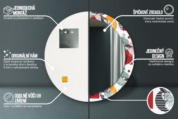 Miroir rond imprimé Abstraction avec les oiseaux