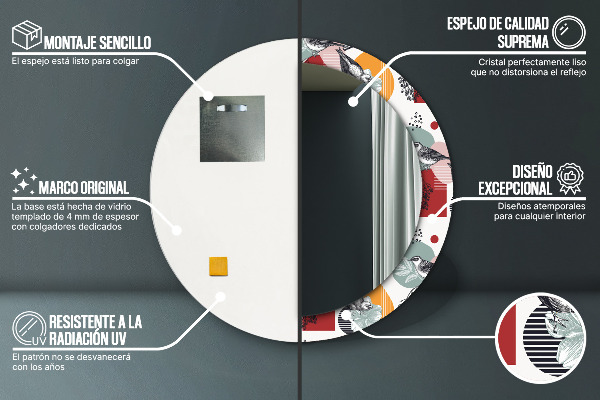 Miroir rond imprimé Abstraction avec les oiseaux