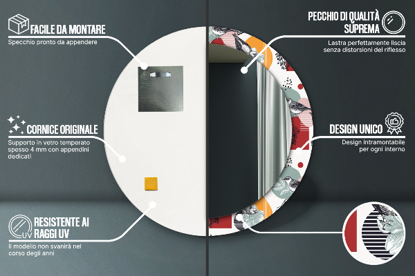 Miroir rond imprimé Abstraction avec les oiseaux