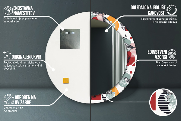 Miroir rond imprimé Abstraction avec les oiseaux
