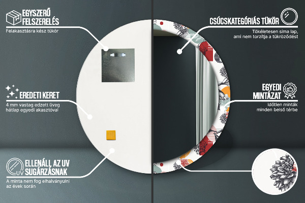 Miroir rond imprimé Abstraction avec les oiseaux