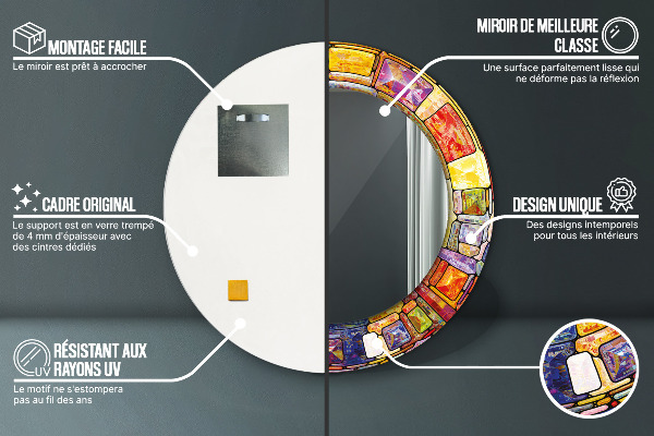 Miroir rond imprimé Vitrail coloré