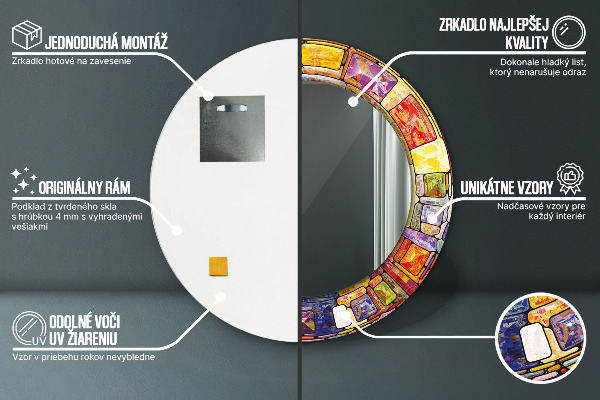 Miroir rond imprimé Vitrail coloré