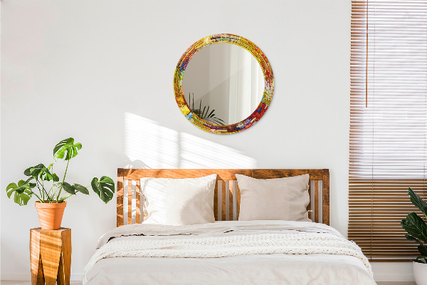 Miroir rond imprimé Vitrail coloré