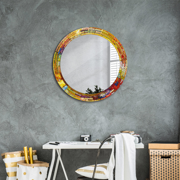Miroir rond imprimé Vitrail coloré