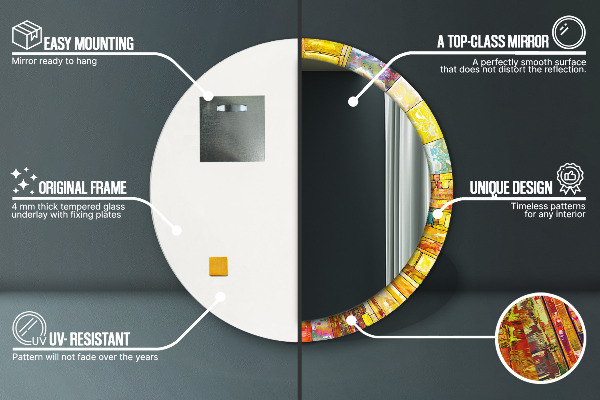 Miroir rond imprimé Vitrail coloré