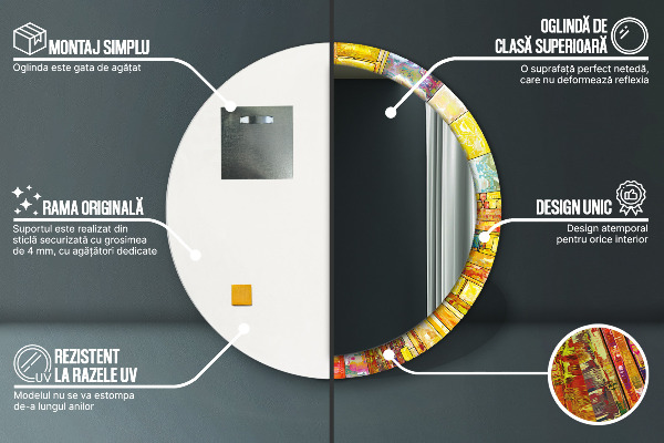 Miroir rond imprimé Vitrail coloré