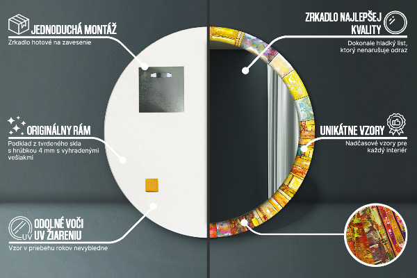 Miroir rond imprimé Vitrail coloré