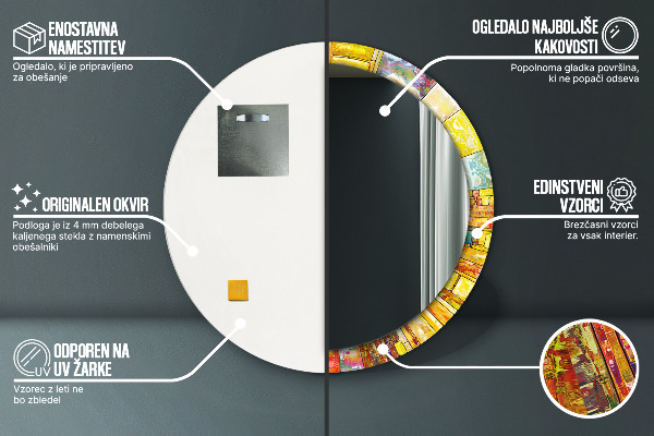 Miroir rond imprimé Vitrail coloré