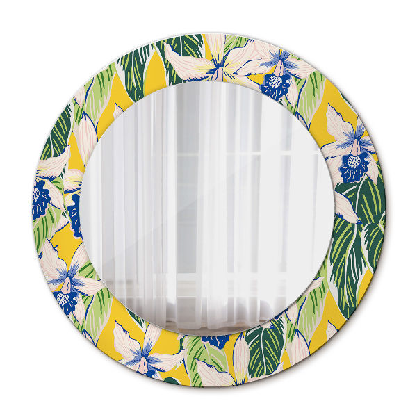 Miroir rond imprimé Orchidées bleues et jaunes