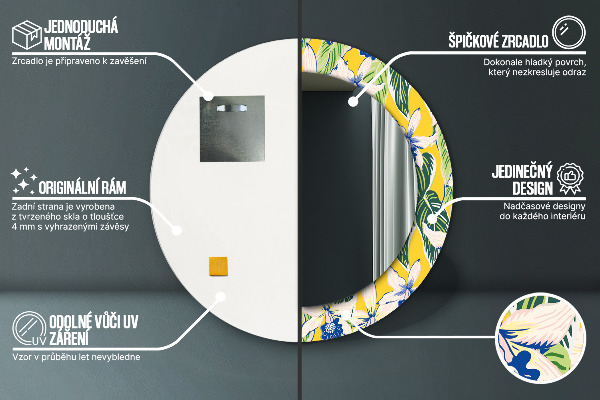 Miroir rond imprimé Orchidées bleues et jaunes