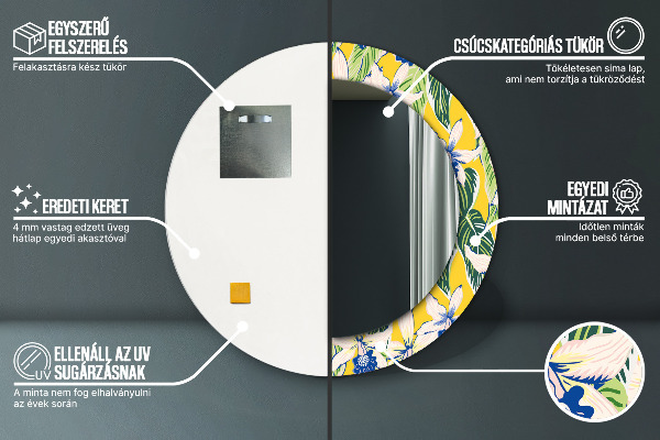 Miroir rond imprimé Orchidées bleues et jaunes