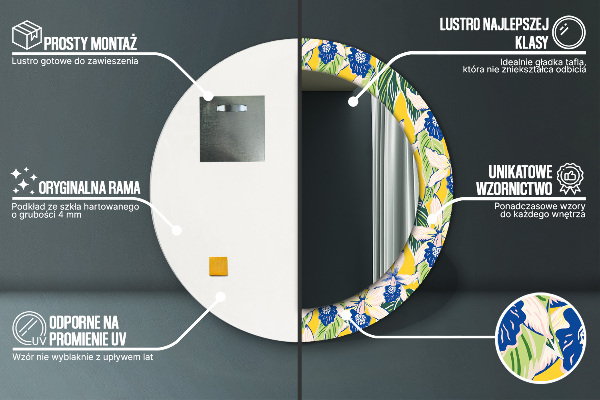 Miroir rond imprimé Orchidées bleues et jaunes