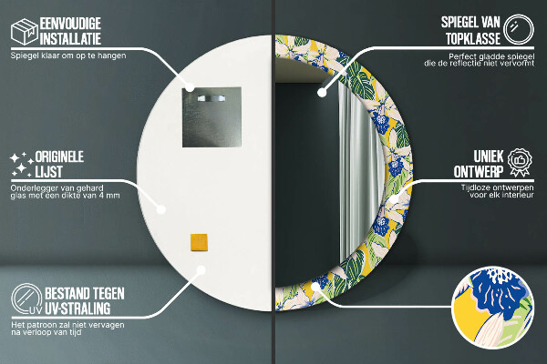 Miroir rond imprimé Orchidées bleues et jaunes