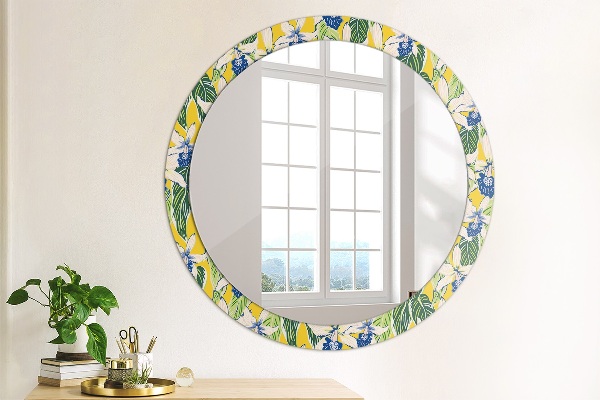 Miroir rond imprimé Orchidées bleues et jaunes