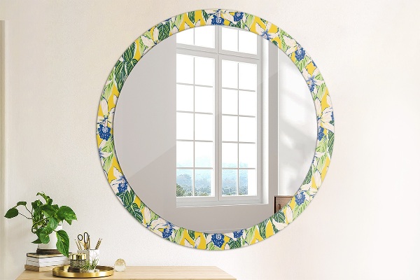 Miroir rond imprimé Orchidées bleues et jaunes