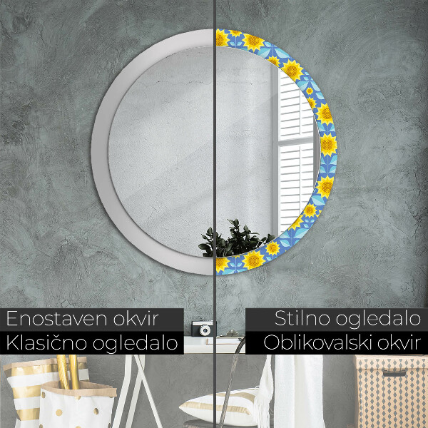 Miroir rond imprimé Tournesols géométriques