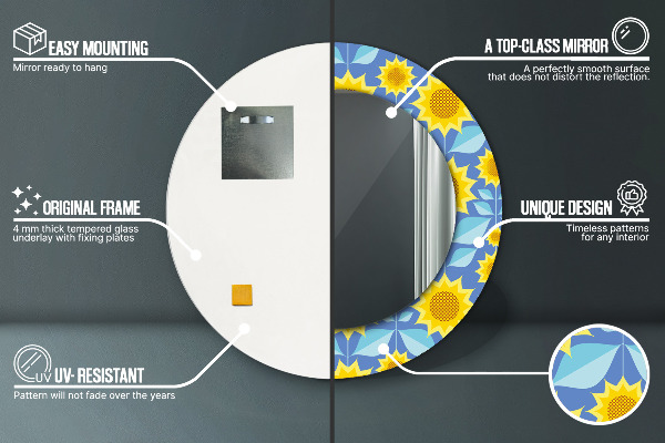 Miroir rond imprimé Tournesols géométriques
