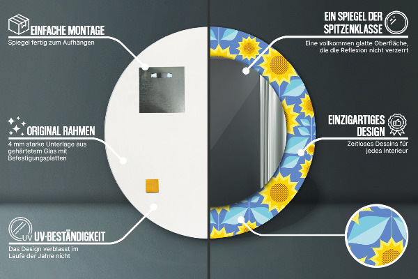 Miroir rond imprimé Tournesols géométriques