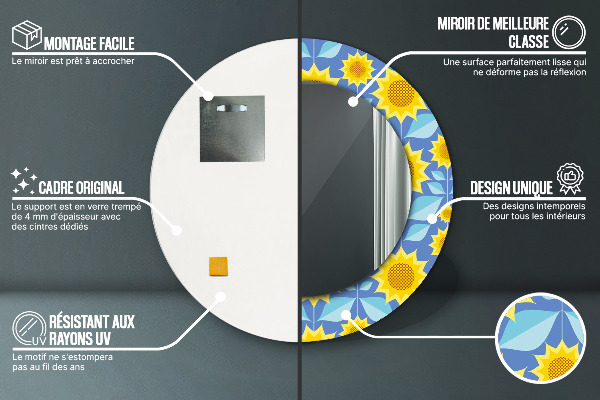 Miroir rond imprimé Tournesols géométriques