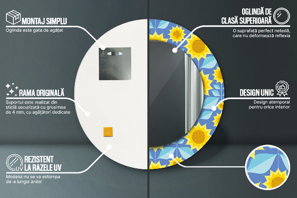 Miroir rond imprimé Tournesols géométriques