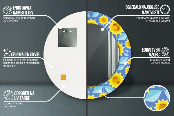 Miroir rond imprimé Tournesols géométriques