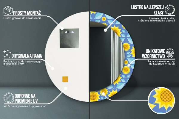 Miroir rond imprimé Tournesols géométriques