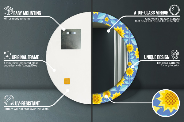 Miroir rond imprimé Tournesols géométriques