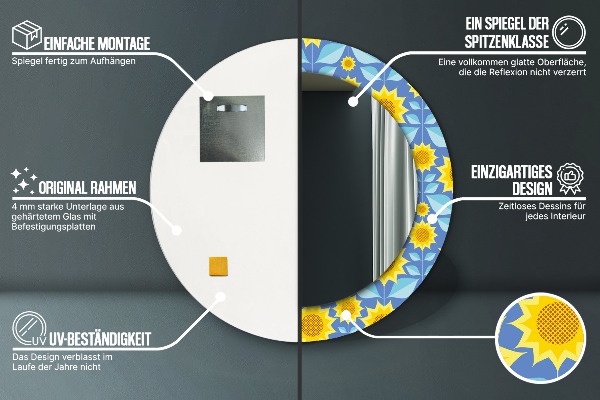 Miroir rond imprimé Tournesols géométriques