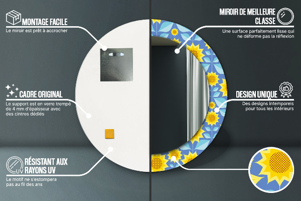 Miroir rond imprimé Tournesols géométriques