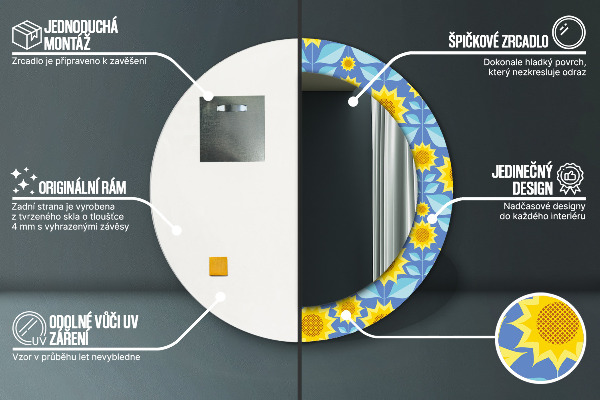 Miroir rond imprimé Tournesols géométriques