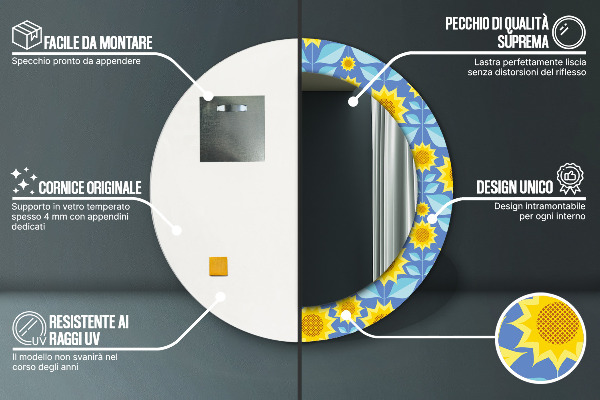 Miroir rond imprimé Tournesols géométriques