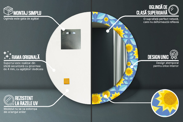 Miroir rond imprimé Tournesols géométriques